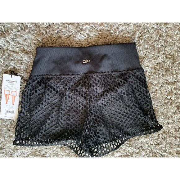 NEW NWT ALO YOGA summertime mesh net BLACK LINED BIKER SHORTS sz S - Picture 6 of 7